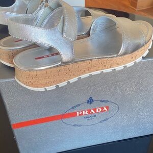 Prada Women's Metallic Silver Platform Sandals